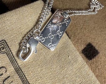 Gucci 925 Silver Dog Tag Pendant and Ball Chain Necklace - Etsy