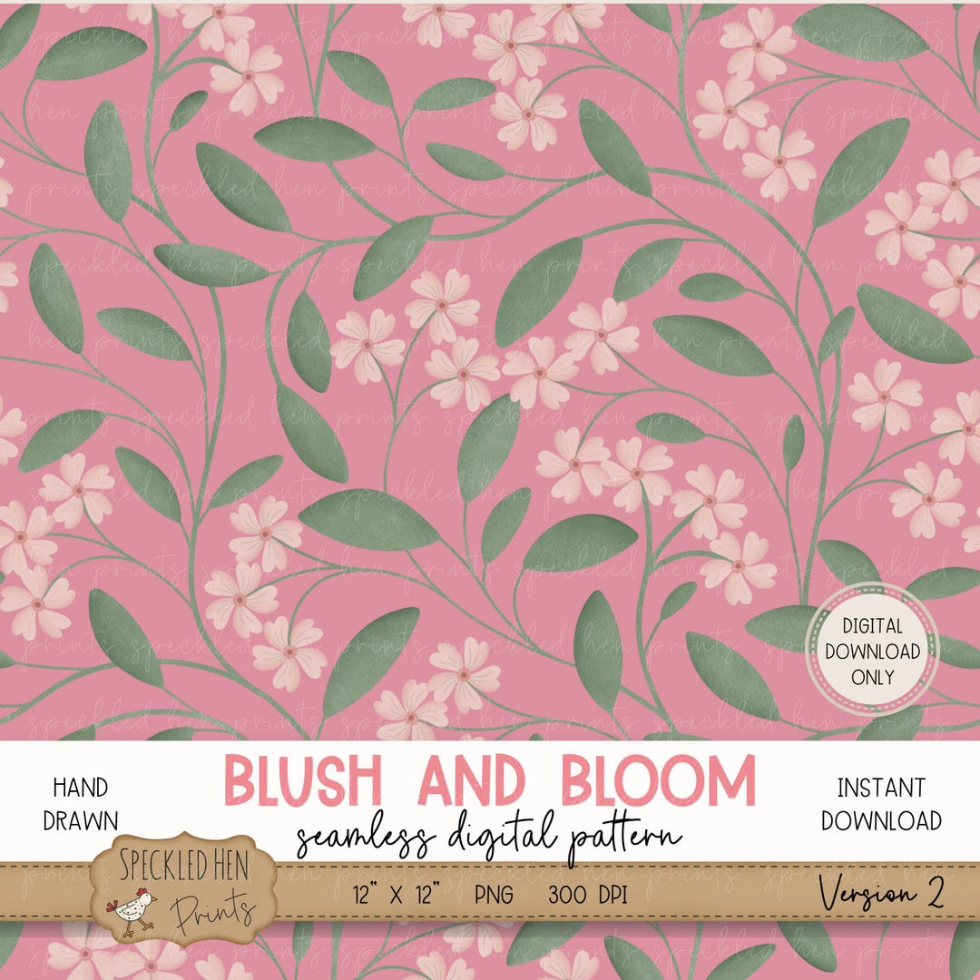 Blush Floral Seamless Pattern File, Hand Drawn Pink Flower Digital ...