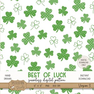 St. Patrick’s Day Seamless Pattern File, Shamrock Seamless Print, 300 DPI PNG, Holiday Sublimation File, Hand Drawn Irish Digital Paper