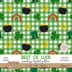 St. Patrick’s Day Seamless Pattern File, Shamrock Seamless Print, Hand Drawn Irish Digital Paper, 300 DPI PNG, Holiday Sublimation File