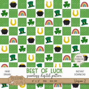 St. Patrick’s Day Seamless Pattern File, Shamrock Seamless Print, 300 DPI PNG, Holiday Sublimation File, Hand Drawn Irish Digital Paper