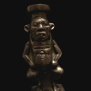 Handmade Basalt Bes Statue: Egyptian God of Fertility