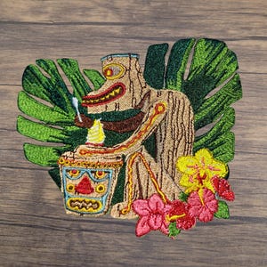 Tiki Drummer Iron-On Embroidered Patch