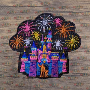 Happiest Park Castle with Fireworks Iron-On Embroidered Patch