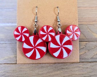 Peppermint Mouse 3D Earrings | Disney-Inspired Holiday Dangle Earrings | Christmas Gift | Lightweight