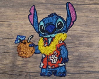 Blue Alien Coconut Drink Iron-On Embroidered Patch