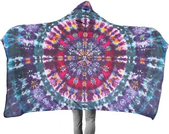 Hooded Blanket, Sherpa Lined, Celestial, Mandala, Tie Dye, Hooded Blanket for Adults and Kids, Style 4