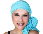 Turban Diva Aqua Turban, Turquoise Head Wrap Alopecia Chemo Hat, Cancer Hat, Head Scarf, Jersey Knit Hat & Scarf Set, Gift for Her