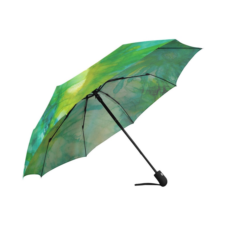 Automatic OpenClose Umbrella Floral Gold Abstract Green