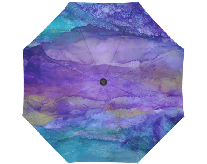 Automatic Open/Close Umbrella, Gift, Purple, Blue, Teal, Gold, Abstract
