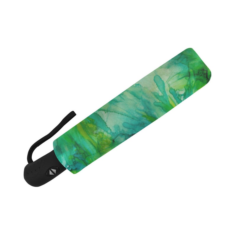 Automatic OpenClose Umbrella Floral Gold Abstract Green