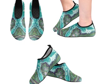 Yoga Shoes, Barefoot Shoes, Abstract Art Shoes, Women's Shoes, Kids Shoes, Flat Shoes, Slip-ons, Casual Shoes, Green, Teal