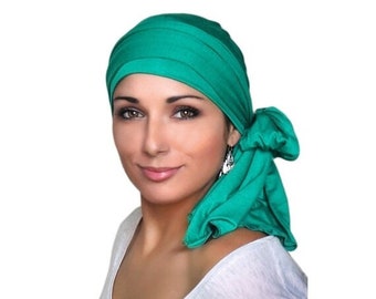 SALE SAVE 30 PERCENT Turban Diva Emerald Green Turban Head Wrap Chemo Head Scarf, Jersey Knit Hat & Scarf Set, Gift for Her