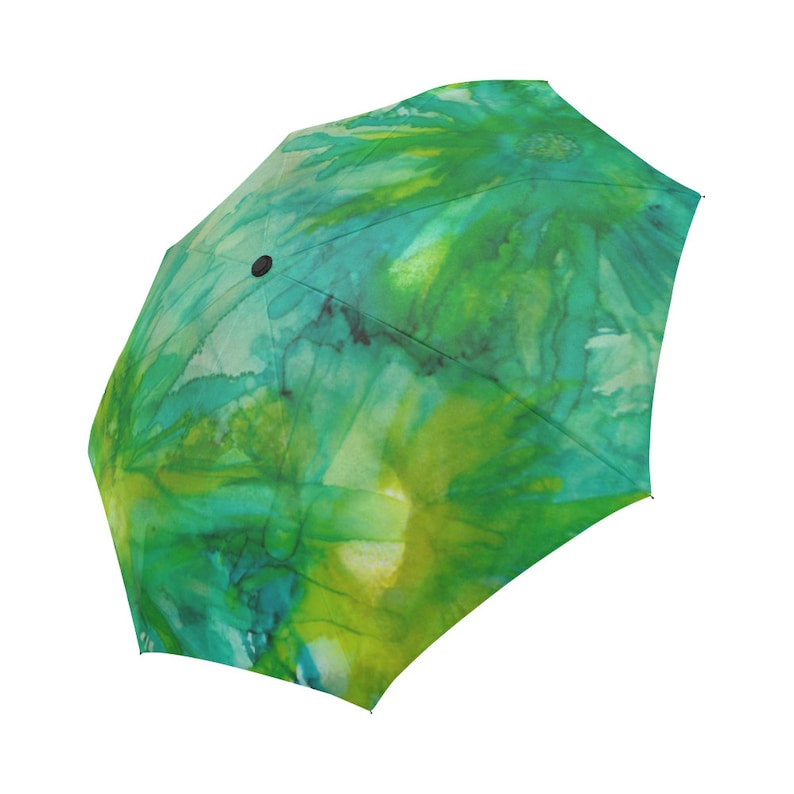 Automatic OpenClose Umbrella Floral Gold Abstract Green