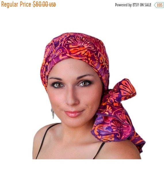 Chemo Hat Turban PURPLE FLAMES Hair Loss Hat Alopecia Scarf Cancer Hat