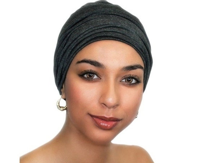 SALE SAVE 30 PERCENT Chemo Hat, Charcoal Gray, Sleep Hat, Scarf Liner, Slouch Hat, Pretied Turban, Beanie