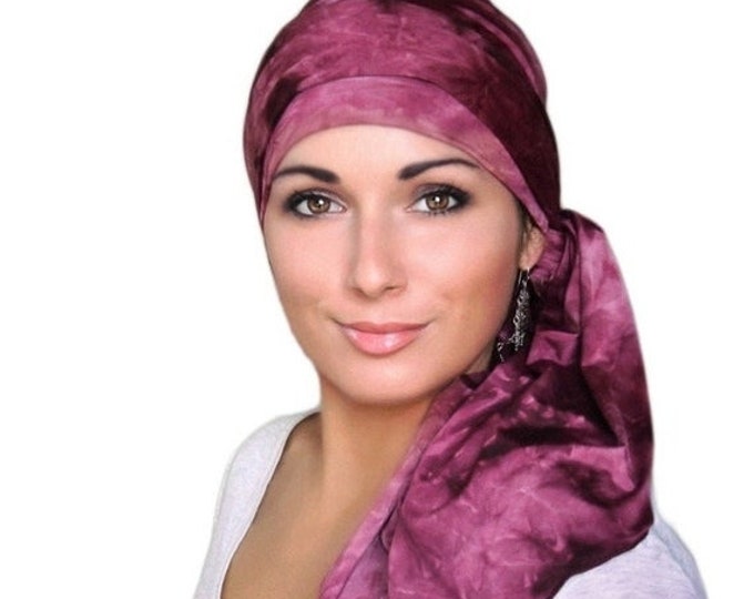 FINAL SALE Wine Marble Turban Jersey Knit Hat and Scarf Set, Head Wrap, Head Scarf, Chemo Hat. Cancer hat