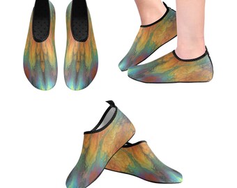 Yoga Shoes, Barefoot Shoes, Women's Shoes, Kids Shoes, Flat Shoes, Slip-ons, Casual Shoes, Green, Teal, Orange, Gold, Abstract Art Shoes