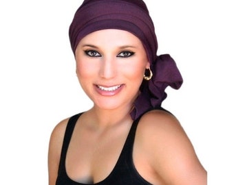 FINAL SALE Turban Diva Plum Turban, Purple Turban, Chemo Hat, Head Wrap, Alopecia Head Scarf, Jersey Knit Hat & Scarf Set, Gift for Her