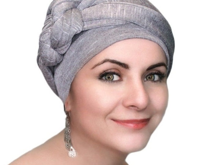 SALE SAVE 30 PERCENT Pale Plum Heather Turban, Purple Turban, Jersey Knit Head Wrap, Chemo Hat, One Piece Wrap, Fitted Turban