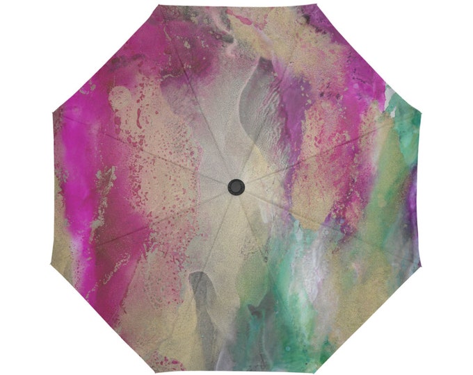 Automatic Open/Close Umbrella, Gift, Pink, Green, Gold, Abstract
