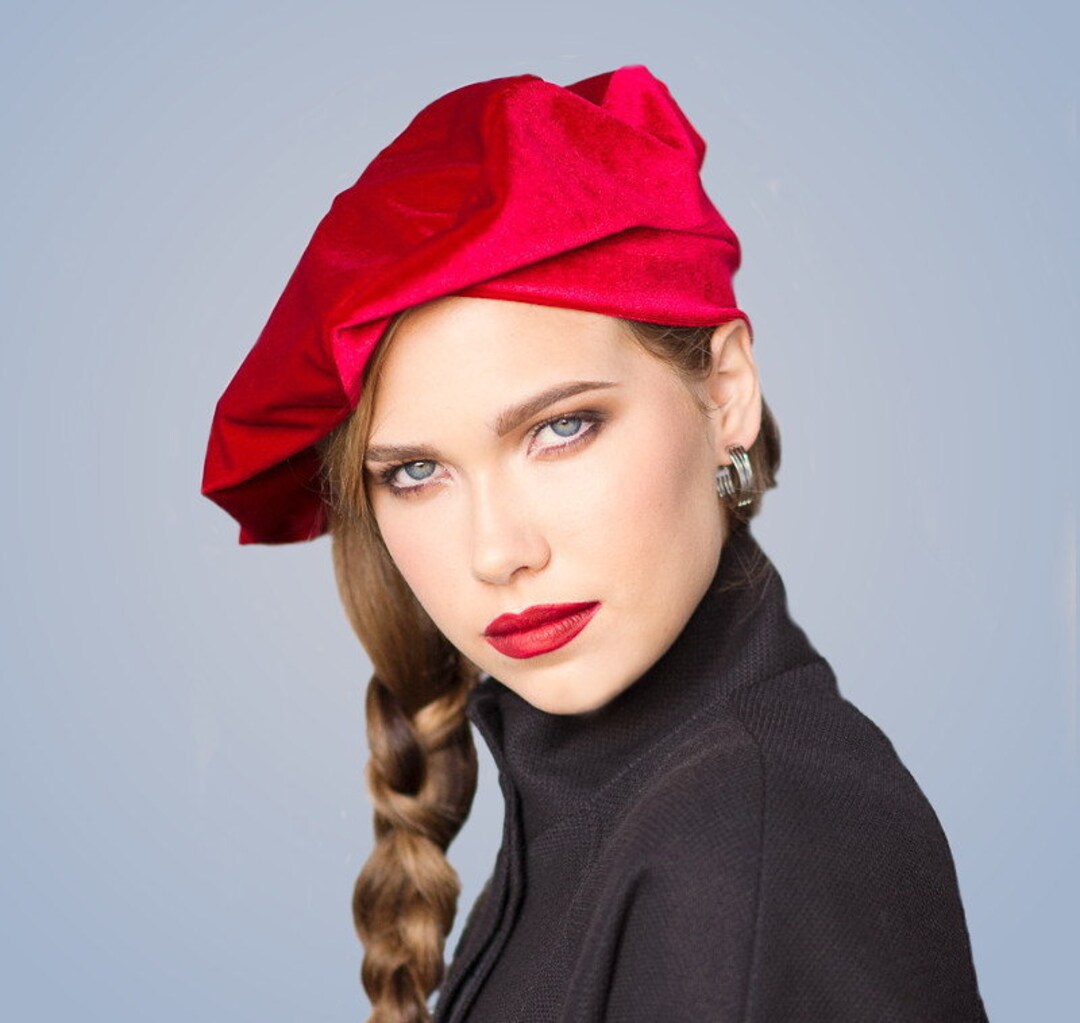 Oversize 13 Inch Beret, Red Velvet Beret, French Beret, Large Beret