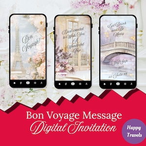 Bon Voyage Digital Greeting Message for Friend: France Vacation Printable, Farewell, Safe Travels Message Editable & Instant Download. DM001