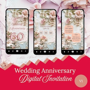 Faire-part numérique élégant pour un anniversaire de mariage : célébration du soixantième diamant - personnalisable pour toute année d'anniversaire. DI001