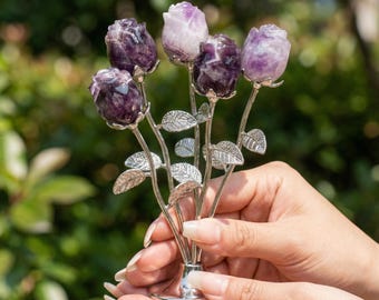 Amethyst Rose, Hand Carved Crystal Gemstone, Romantic Gift, Healing Crystal, Spiritual Stone, Crystal Home Decor 1pc