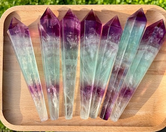 Natural Rainbow Fluorite Tower, Double Terminated Fluorite Crystal Point, Healing Stone, Meditation Wand, Home Decor Energy Crystal Gift