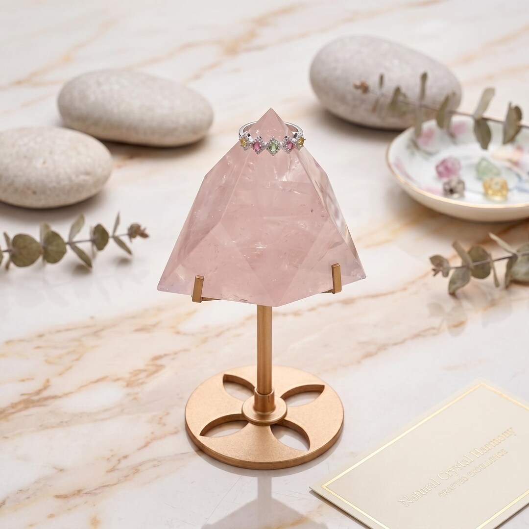 Rose Quartz Pyramid Ring Holder, Natural Crystal Charging Plate for ...