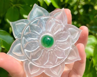 天然セレナイトの花、手彫り、クリスタルコレクション、クリスタル