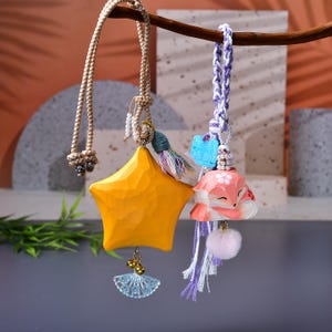 Handmade Keychain, Wooden Keychain, Car Keyring, Bag Charm, Phone Chain, Lucky Gift for Friends and Family, Handwoven Accessory