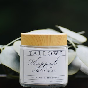 100% Grass Fed Whipped Beef Tallow with Eucalyptus Vanilla Bean Cream, moisturizer