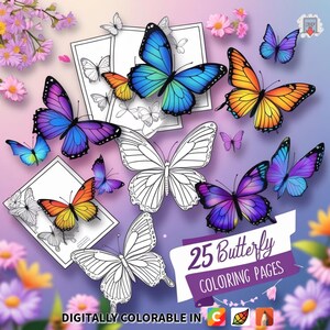 25 Butterfly Coloring Pages PDF – Printable Digital Download for Kids and Adults | Nature and Garden Coloring Book