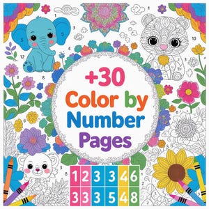 Color by Number Coloring Book for Kids | 30+ Pages | Printable & Digital PDF | Numbers-Based Coloring Pages | Instant Download Activity Book
