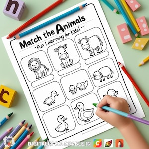Printable Animal Matching Game for Kids – Parent and Baby Animals Worksheet PDF – Preschool & Toddler Learning Activity