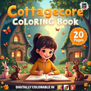 Cottagecore Coloring Book PDF – 20 Printable Pages | Cozy Nature Scenes and Aesthetic Vibes | Digital Download for Kids & Adults