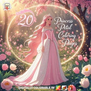 20 Princess Petal Coloring Pages | Printable Fantasy Princess Coloring Book PDF | Cute Royal Art | Instant Digital Download