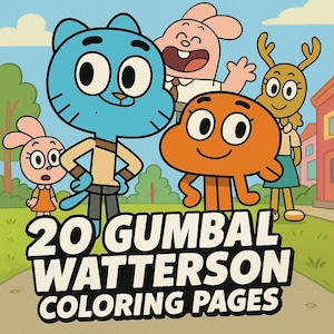 Gumball Coloring Book: 20 Printable Cartoon Pages (Digital Download)