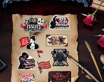 Digitaal stickervel Red Flags Volume 2 | Dark Romance-stickers| Digitale planners, dagboeken | Afdrukbare boekenachtige stickerset voor pittige lezers