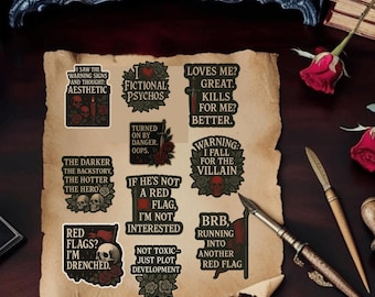 Digitaal stickervel Red Flags Volume 3 | Dark Romance-stickers| Digitale planners, dagboeken | Afdrukbare boekenachtige stickerset voor pittige lezers