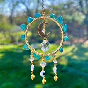 Turquoise suncatcher, small suncatcher, mini suncatcher, car accessory, Crystal suncatcher, rainbow maker, evil eye, prisms, suncatcher