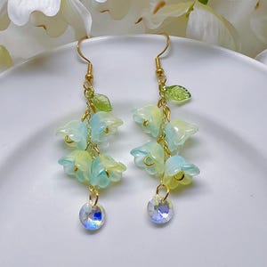 Floral Crystal Drop Earrings Lily of the Valley Fairy Flower Dangle Earrings Bell Wedding Earrings Bridal Jewelry Spring gift Birthday