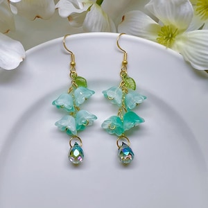 Floral Crystal Drop Earrings Lily of the Valley Fairy Flower Dangle Earrings Bell Wedding Earrings Bridal Jewelry Spring gift Birthday