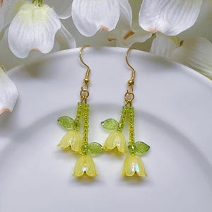 Floral Beaded Drop Earrings Lily of the Valley Fairy Flower Dangle Earrings Bell Wedding Earrings Bridal Jewelry Spring gift Birthday