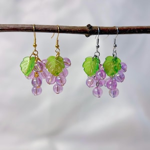 Purple Grape Earrings, Purple Grape Drop Earrings, Fruit Earrings, Food Earrings, Gifts, Summer Earrings, Cute Earrings