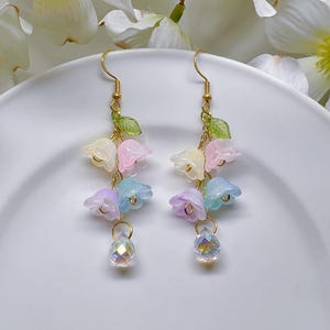 Floral Crystal Drop Earrings Lily of the Valley Fairy Flower Dangle Earrings Bell Wedding Earrings Bridal Jewelry Spring gift Birthday