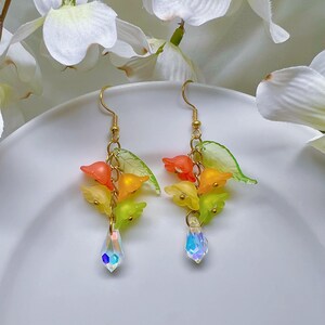 Floral Crystal Drop Earrings Lily of the Valley Fairy Flower Dangle Earrings Bell Wedding Earrings Bridal Jewelry Spring gift Birthday