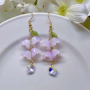 Floral Crystal Drop Earrings Lily of the Valley Fairy Flower Dangle Earrings Bell Wedding Earrings Bridal Jewelry Spring gift Birthday